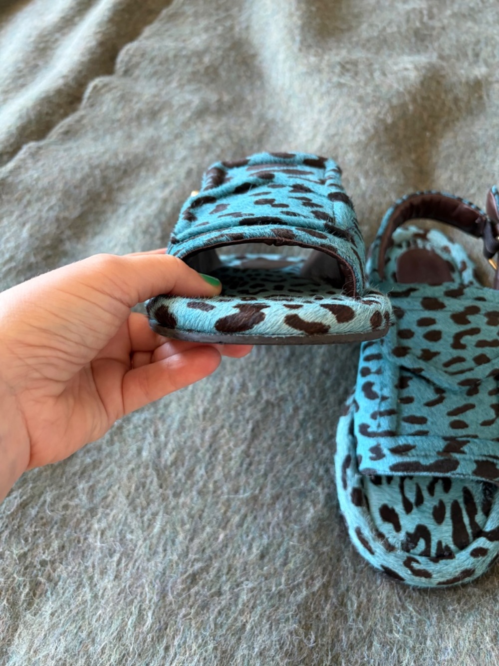 Tibi Pony Hair Calf Print Slingback Beryen Sandal - Blue - Picture 3 of 7